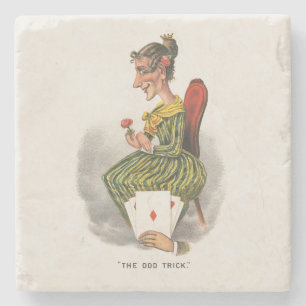 Porta-copo De Pedra Ilustração Vitoriana de Mulher com Vestido Listrad