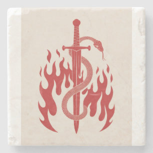 Porta-copo De Pedra Impressão de Arte Risograph de Cobra e Espada   Ch