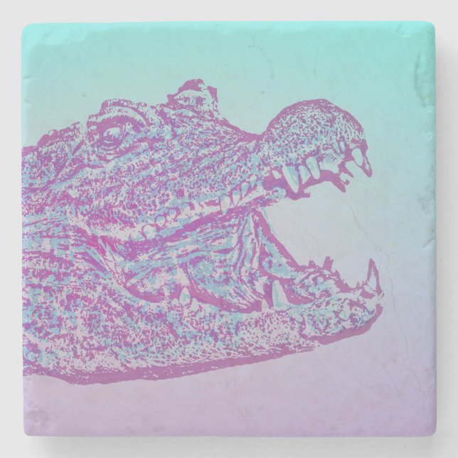 Porta-copo De Pedra Impressão de crocodilo azul e roxo (Frente)