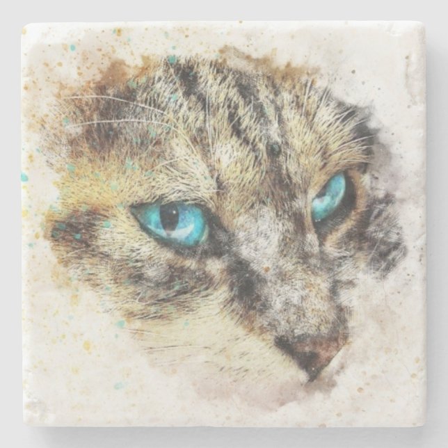 Porta-copo De Pedra Impressão de gato pintado (Frente)
