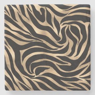Porta-copo De Pedra Impressão em Black Zebra Dourada Metálica Elegan