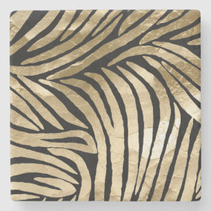 Porta-copo De Pedra Impressão em preto e Dourado Glam Zebra