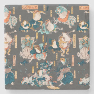 Porta-copo De Pedra Impressão em xilogravura de sapo japonês Kuniyoshi