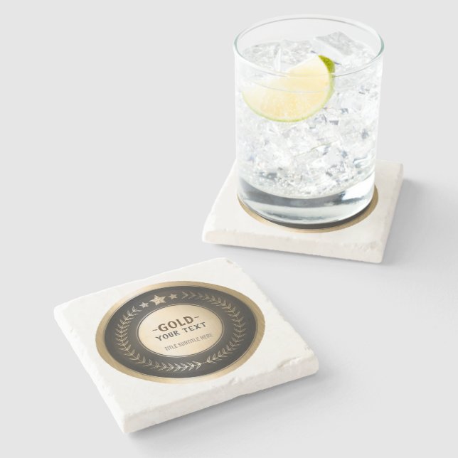 Porta-copo De Pedra IMPRESSÃO PERSONALIZADO MEDAL Dourado #1 Campeão E (Lateral)