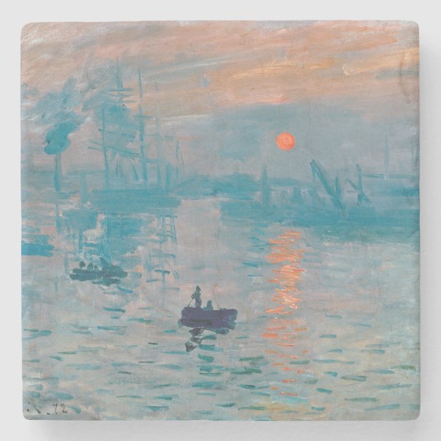 Porta-copo De Pedra Impressão Sunrise Claude Monet (Frente)