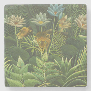 Porta-copo De Pedra Impressão Vintage de Leão na Selva Tropical de Hen