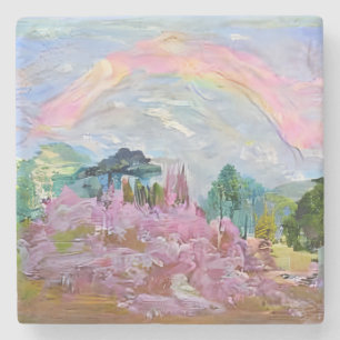 Porta-copo De Pedra Impressionista Fantasia Paisagem Aquarela Arco-Íri