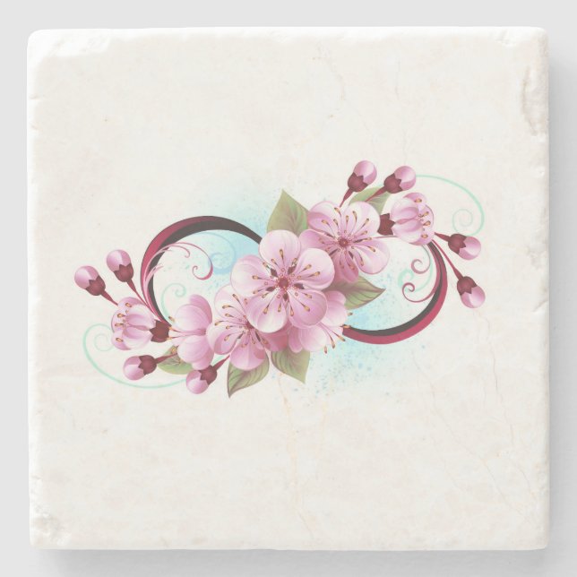 Porta-copo De Pedra Infinidade com Flores de Flor Sakura (Frente)