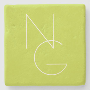 Porta-copo De Pedra Iniciais Sobrepostos Modernos 2 VERDE LIMÃO