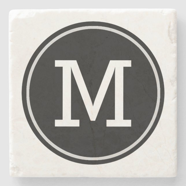 Porta-copo De Pedra Inicial Monogrammed mínima no círculo preto (Frente)
