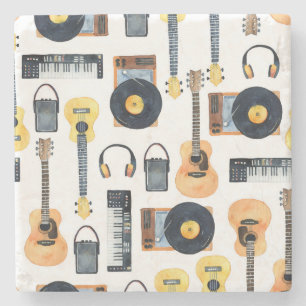 Porta-copo De Pedra Instrumentos Musicais: Aquarela Sem Costura