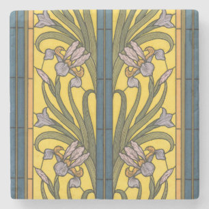 Porta-copo De Pedra Iris Flower Art Nouveau Vidro Estampado Azul Doura