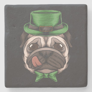 Porta-copo De Pedra Irlandês Pug Dia de São Patrício verde chapéu de c