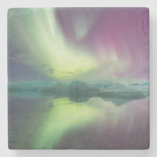 Porta-copo De Pedra Islândia, Jokulsarlon. Luzes da Aurora Reflectem