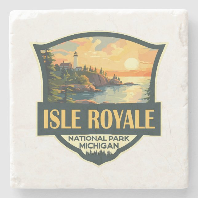 Porta-copo De Pedra Isle Royale National Park Ilustration Retro Crachá (Frente)