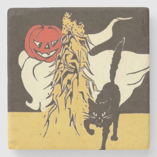 Porta-copo De Pedra Jack O' Lantern Ghost Black Cat Cornstalk