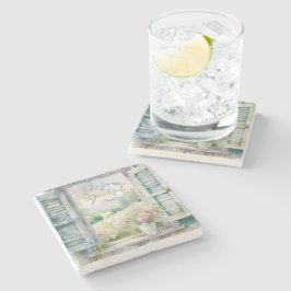 Porta-copo De Pedra Janela floral de cor d'água do coração grateful