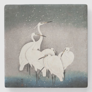 Porta-copo De Pedra Japonês Egrets Koson Cranes Winter Snow