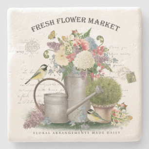 Porta-copo De Pedra Jardim das flores da fazenda francesa Modern Vinta