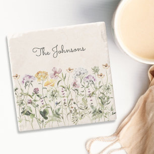 Porta-copo De Pedra Jardim de Flores Silvestres com Nome Personalizado