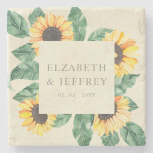 Porta-copo De Pedra Jardim de Girassóis Elegantes Floral Casamento