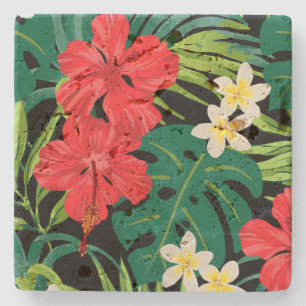 Porta-copo De Pedra Jardim de Hibisco da Lua Havaiano - Vermelho e Pre