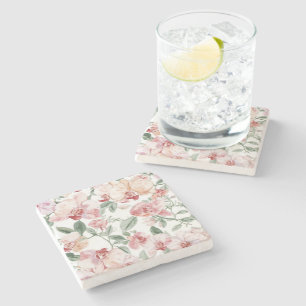 Porta-copo De Pedra Jardim de Orquídeas Aquarela Floral Botânica Corad
