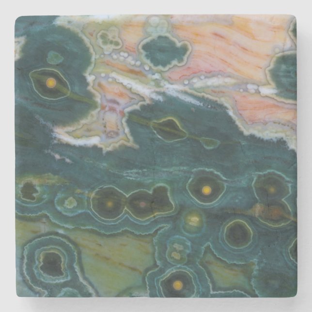 Porta-copo De Pedra Jasper Oceano com Manchas Verdes (Frente)