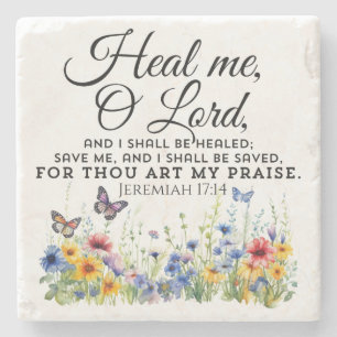 Porta-copo De Pedra Jeremiah 17:14 Bíblia de cura Verse Flores Selvage