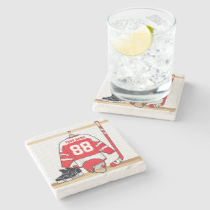 Porta-copo De Pedra Jérsei vermelho e branco personalizado do hóquei