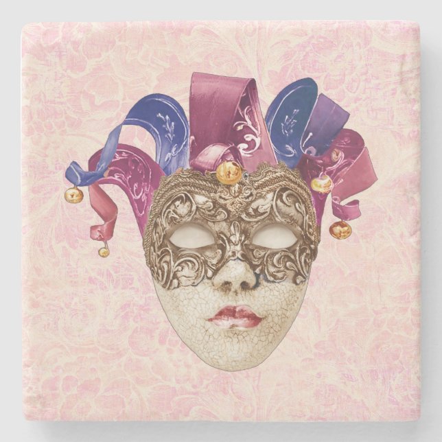 Porta-copo De Pedra Jester Porcelain Mask with Ribbons and Bells (Frente)