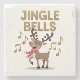 Porta-copo De Pedra Jingle Bells Singing Reindeer