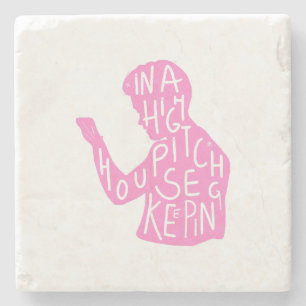 Porta-copo De Pedra JJs silhouette housekeeping quote in pastel pink