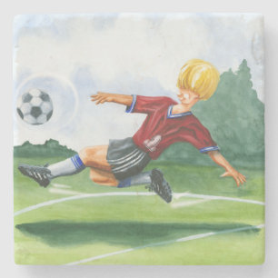 Porta-copo De Pedra Jogador de futebol batendo uma bola por Jay Throck