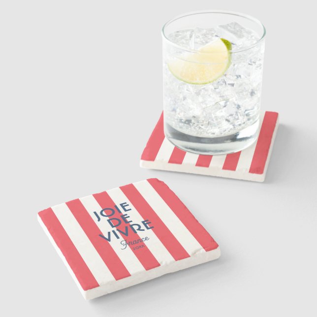 Porta-copo De Pedra Joie De Vivre França Red Cabana Stripe Francês (Lateral)