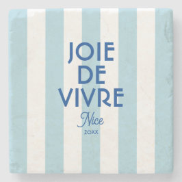 Porta-copo De Pedra Joie De Vivre Nice Blue Cabana Stripe Francês