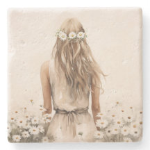 Jovem Mulher Aquarela Em Daisy Field