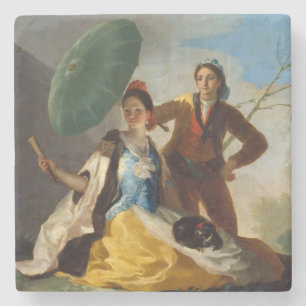 Porta-copo De Pedra Jovem segurando parasol para uma dama espanhola