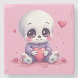 Porta-copo De Pedra Kawaii Skeleton Holding Heart