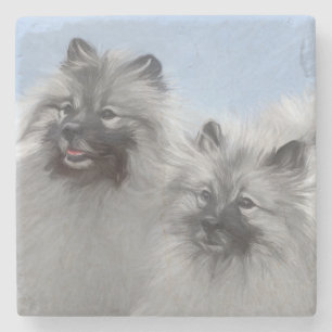 Porta-copo De Pedra Keeshond Pair de Kees pintando Arte Animal Origina