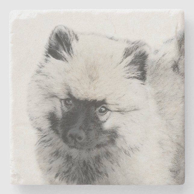 Porta-copo De Pedra Keeshond Puppy Drapy - Arte Cachorro Original Boni (Frente)