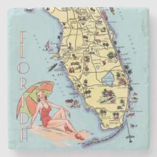 Porta-copo De Pedra Kitsch do mapa das viagens vintage de Florida