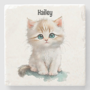 Porta-copo De Pedra Kitten Adorable com Aquarela com Olhos Azuis