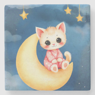 Porta-copo De Pedra Kitten Sitting on the Moon