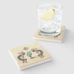 Porta-copo De Pedra Kokopelli E Cactus