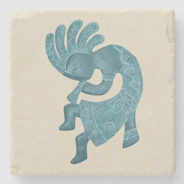 Porta-copo De Pedra Kokopelli, Turquesa, Sudoeste (Frente)