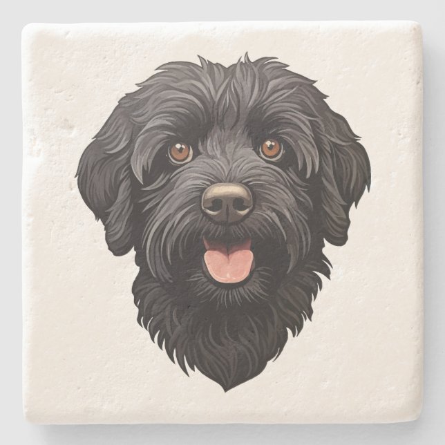 Porta-copo De Pedra Labradoodle Black Dog (Frente)