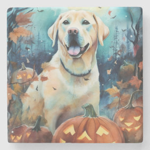 Porta-copo De Pedra Labrador de Halloween com Abóboras Assustador