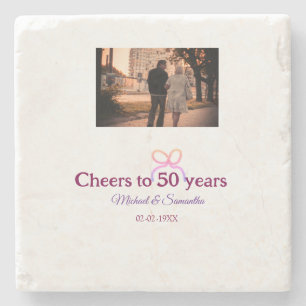 Porta-copo De Pedra Laço rosa comemora 50 anos de casamento aniversári