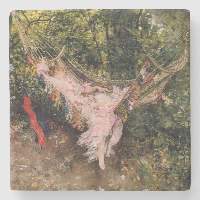 Porta-copo De Pedra Lady Resting in a Hammock (por Giovanni Boldini) (Frente)